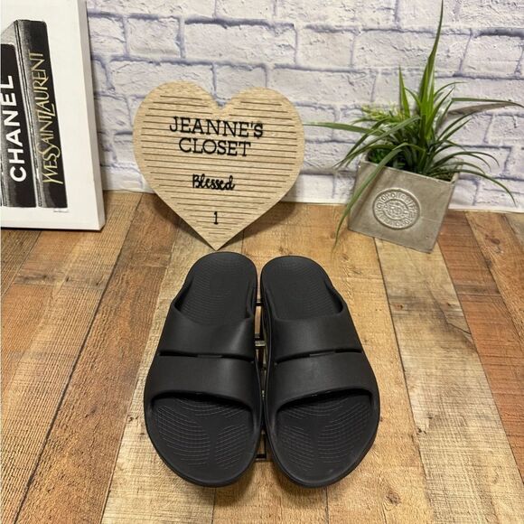 Oofos Ooahh Sandals Mens 12 Women’s 14 Black Slide Recovery Sport Slip On Shoes‎ main image 8